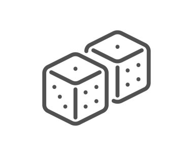 Zar çizgisi simgesi. Tahta oyun kübü işareti. Kumarhane kumar sembolü. Kalite tasarım elemanı. Doğrusal zar simgesi. Düzenlenebilir felç. Vektör