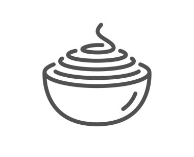 Makarna çizgisi ikonu. Spagetti tabağı tabelası. Erişte kasesi sembolü. Kalite tasarım elemanı. Doğrusal makarna simgesi. Düzenlenebilir felç. Vektör