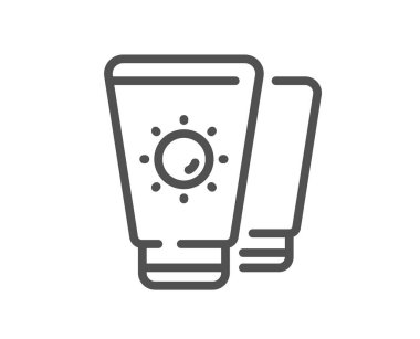 Güneş kremi simgesi. Güneş kremi işareti. Güneş kremi sembolü. Kalite tasarım elemanı. Doğrusal güneş kremi simgesi. Düzenlenebilir felç. Vektör