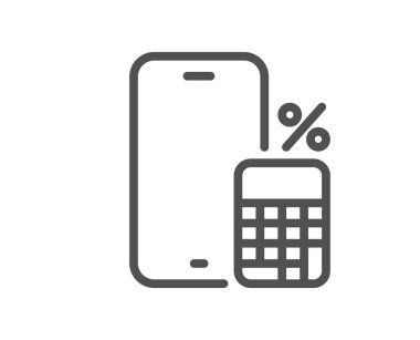 Telefon hesap makinesi çizgisi simgesi. Akıllı telefon uygulaması işareti. Cep telefonu mobil cihaz sembolü. Kalite tasarım elemanı. Doğrusal telefon hesap makinesi simgesi. Düzenlenebilir felç. Vektör