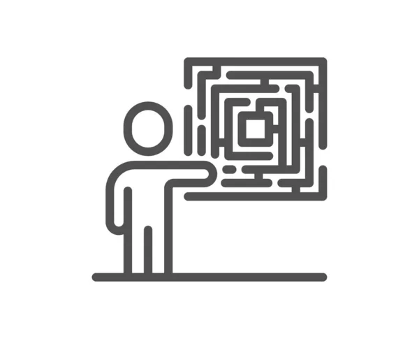 ビジネススキルラインアイコン 迷路の標識のある人 解決策迷路のシンボル 品質設計要素 線形スタイルビジネススキルアイコン 編集可能なストローク ベクトル — ストックベクタ