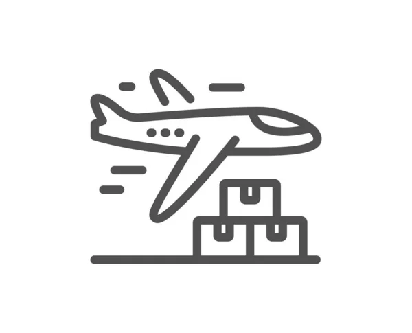 Ikona Řádku Doručovacího Letadla Logistická Značka Export Nákladních Krabic Symbol — Stockový vektor