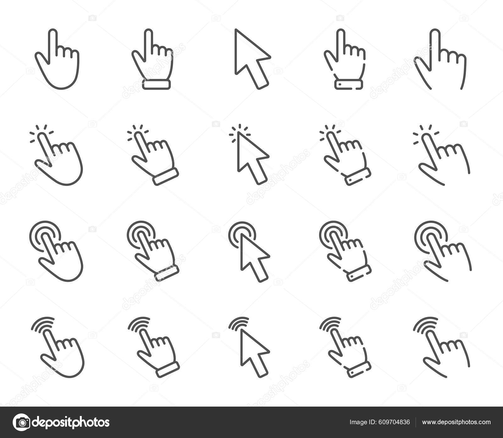 포인터 아이콘을 클릭합니다 마우스커서 손가락 그리고 여기를 누릅니다 컴퓨터 인터페이스 스톡 벡터 - ©Blankstock  609704836, image size:1600x1394