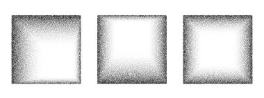 Kare tahıl desenli vektör arka planı. Siyah gürültü noktaların çerçevelerini kapatır. Kum tanesi etkisi. Noktalar grunge afişi. Soyut gürültü kare deseni. Sivri uçlu daire dokusu. Noktalı çerçeve vektörü