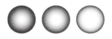 Nokta işi 3D kürenin vektör arkaplanı. Kum tanesi etkisi. Siyah gürültü noktaları benekler. Soyut gürültü nokta topları. Siyah noktalar yuvarlak elementler. Noktalı daireler. Noktalı vektör küreleri.