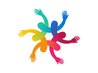 Katılım ve çeşitlilik kültür sermaye logosu. İnsanlar cinsiyet eşitliği ikonu ile el ele tutuşuyor. İçerik bilgisi. Engelli hakları. Kültür takımı. Sosyal eşitlik ve cinsiyet eşitliği logosu. Vektör