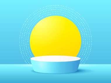 Silindir kaidesi 3d podyumu. Ürün ekran arka planı. Soyut sahne platformu şekli. Asgari duvar manzaralı sergi salonu. Çember ürün podyumu. Sahne 3 boyutlu. Render stüdyo arka planı. Vektör