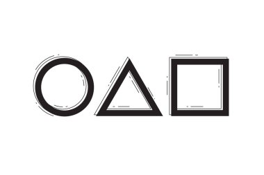 Kalamar oyun logosu tasarımı. Çember, üçgen ve kare geometrik şekiller. Hayatta kalma yarışması figürleri. Kalamar oyunu soyut şablonu. Modern minimalist altyapı. Vektör