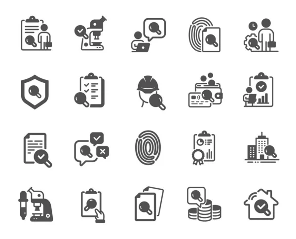 Ícones Inspeção Pesquisa Qualidade Testes Verificação Segurança Ícones Análise Microscópio —  Vetores de Stock