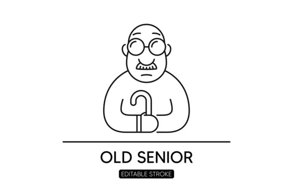 Icono Línea Hombre Edad Avanzada Jubilado Pensionista Abuelo Mayor Con — Vector de stock