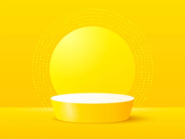 黄色の円筒形の台座3D表彰台 製品表示の背景 アブストラクトステージプラットフォーム形状 最小限の壁のシーンショールーム サークル製品表彰台 シーン3Dステージ 黄色のスタジオの背景 ベクトル — ストックベクタ