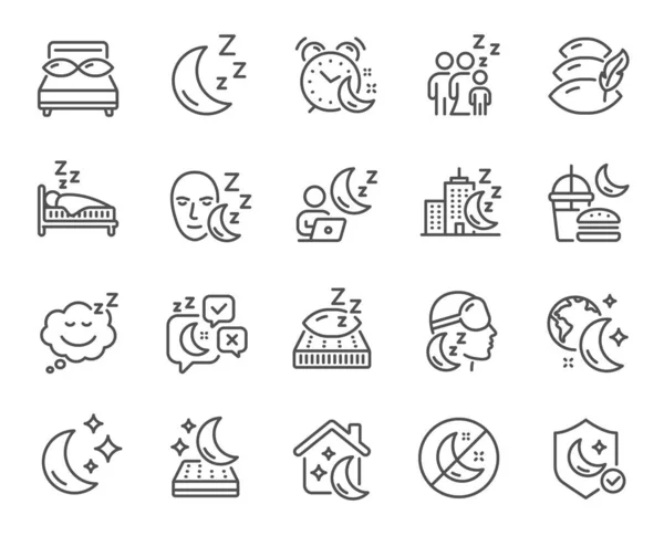 Sleep Line Icons Sleeping Pillow Night Bed Insomnia Sleeplessness Bedroom — 图库矢量图片