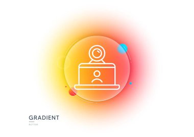 Video conference line icon. Gradient blur button with glassmorphism. Online training sign. Web camera symbol. Transparent glass design. Video conference line icon. Vector