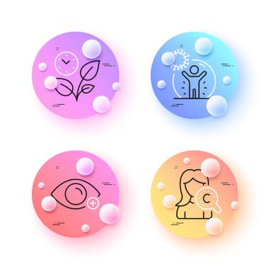 Miyopluk, Yapraklar ve Coronavirüs 'ü korumak için çok az çizgi simgesi. 3 boyutlu küreler ya da top düğmeleri. Kolajen deri simgeleri. İnternet, uygulama, baskı için. Göz görüşü, bitki yetiştirme, izolasyon. Vektör