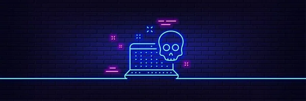 Neon Light Glow Effect Cyber Attack Line Icon Ransomware Threat — Stock Vector