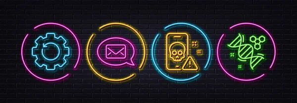 Messenger Recovery Gear Und Cyber Attack Minimal Line Icons Neon — Stockvektor