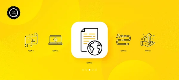 Målsökningsväg Medicinsk Hjälp Och Journey Path Minimal Linje Ikoner Gul — Stock vektor