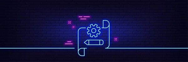 Lumière Néon Effet Lumineux Icône Ligne Plan Roue Dentée Panneau — Image vectorielle