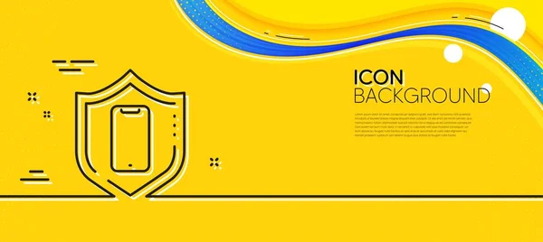 Smartphone Protection Line Icon Abstract Yellow Background Phone Shield Sign — ストックベクタ