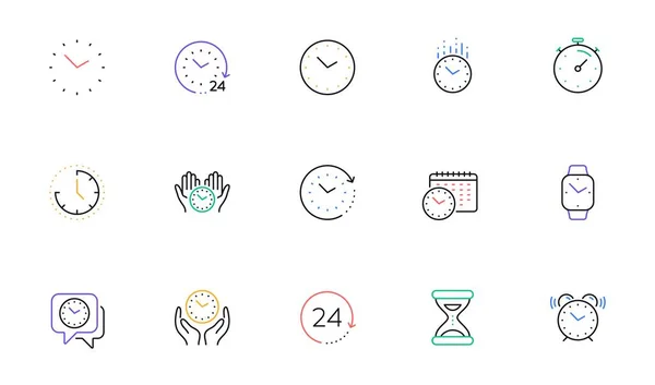 Iconos Línea Tiempo Reloj Temporizador Alarma Smartwatch Gestión Tiempo Reloj — Vector de stock