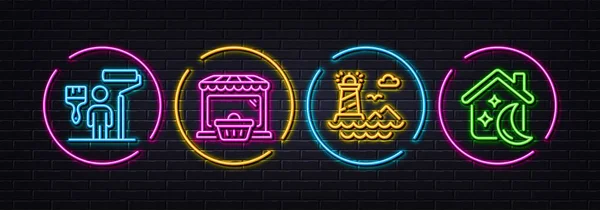 Lighthouse Painter Online Market Minimal Line Icons Neon Laser Lights — Stock Vector