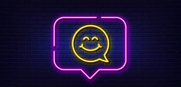 Burbuja Neón Sonríe Icono Línea Frontal Feliz Emoticono Señal Chat — Archivo Imágenes Vectoriales