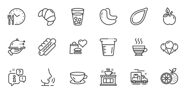 Outline Set Orange Cooking Beaker Hotdog Line Icons Web Application — Stock Vector