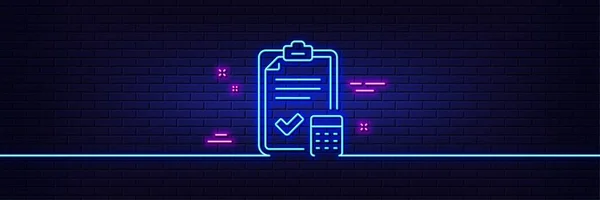 Neonlichteffekt Buchhaltung Checkliste Zeilensymbol Rechner Zeichen Berechnen Sie Das Finanzsymbol — Stockvektor