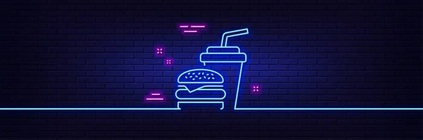 Neon Light Glow Effect Hamburger Drink Line Icon Fast Food — Stock Vector
