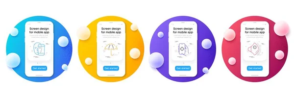 Minimal Set Face Biometrics Umbrella Και Health App Line Icons — Διανυσματικό Αρχείο