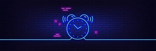 Neon Light Glow Effect Alarm Clock Line Icon Time Sign — Stock Vector