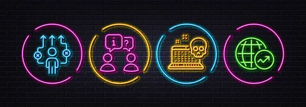 Business Way Interview Und Cyber Attack Minimal Line Icons Neon — Stockvektor