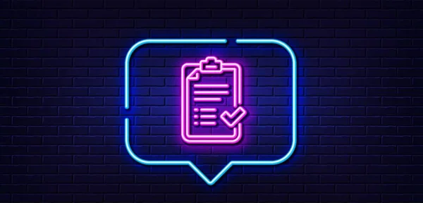 Neon Light Speech Bubble Approved Checklist Line Icon Accepted Confirmed — Vector de stock