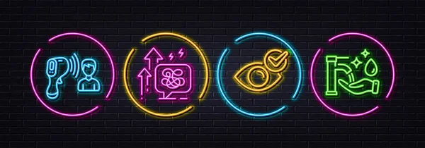 Elektronische Thermometer Stress Groeit Controleer Minimale Ooglijn Pictogrammen Neon Laser — Stockvector