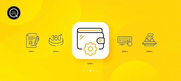 Бумажник Сотрудники Говорят 360 Градусов Минимальной Линии Значки Желтый Абстрактный — стоковый вектор