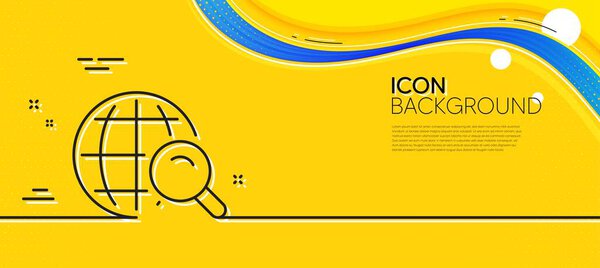 Значок линии глобального поиска. Абстрактный желтый фон. Знак "Мир или глобус". Символ поисковой системы сайта. Минимальный значок линии поиска в Интернете. Концепция волнового баннера. Вектор