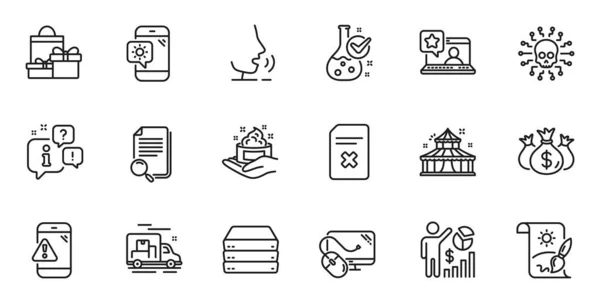 Webアプリケーションの天気電話 サーバーおよび警告メッセージラインアイコンの概要セット トーク 配送トラックの概要アイコン 検索ファイル スキンケア オンライン評価アイコンが含まれます ベクトル — ストックベクタ
