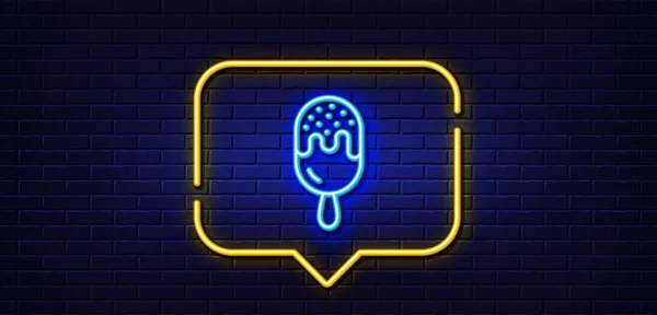 Neon Light Speech Bubble Ice Cream Stick Line Icon Vanilla — Wektor stockowy