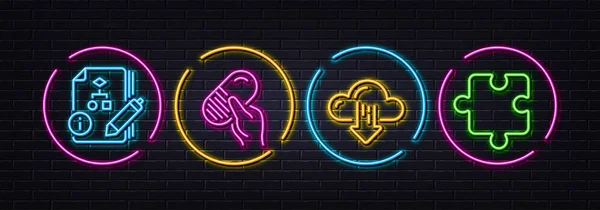 Cloud Download Algorithmus Und Kapselpille Minimale Zeilensymbole Neon Laser Lichter — Stockvektor