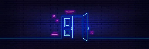 Neon Light Glow Effect Open Door Line Icon Entrance Doorway — Stock Vector