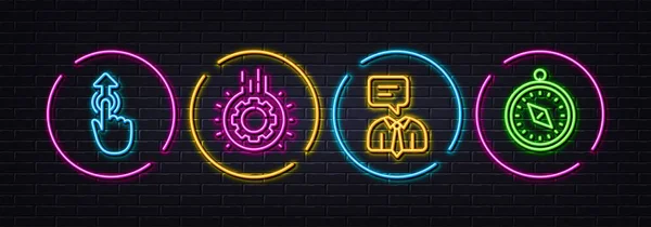 Support Service Gear Swipe Minimal Line Icons Neon Laser Lights — Stock Vector