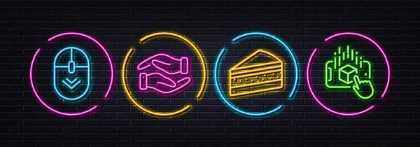 Cake Helping Hand Scroll Minimal Line Icons Neon Laser Lights — Stock Vector