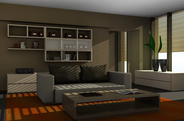 Interior 3D - sala de estar . Imagens Royalty-Free