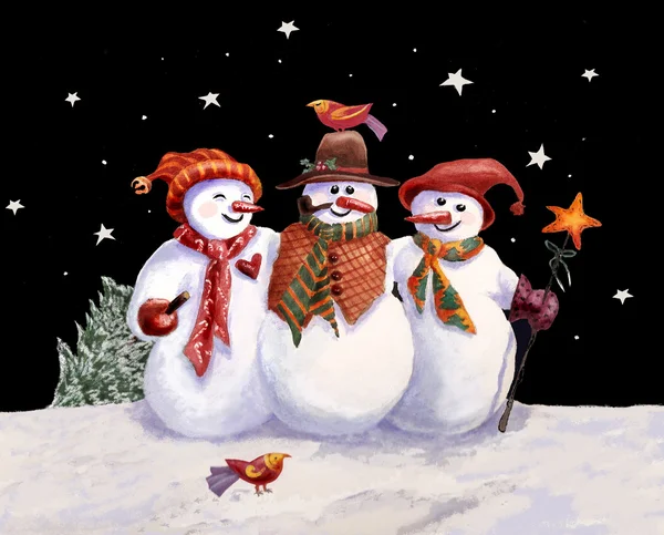 Três bonecos de neve Fotografias De Stock Royalty-Free