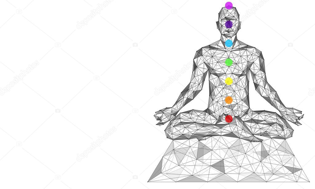 Meditation. Yoga practice. Polygonal design of interconnected lines and points.