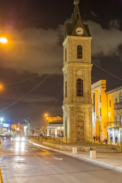 Tour de l'horloge Jaffa la nuit — Photo