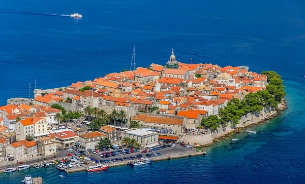 Korcula eski şehrin havadan fotoğraf