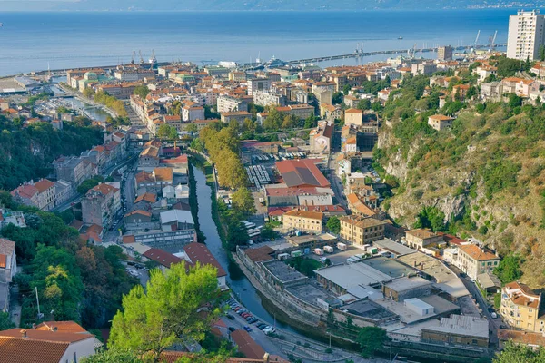 Rijeka old principal seaport aerial panoramic view — Stockfoto