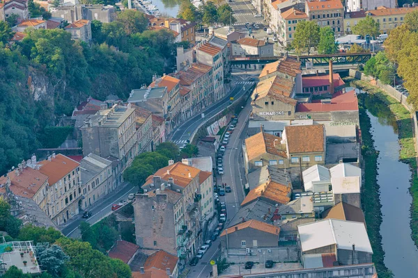 Rijeka old principal seaport aerial panoramic view — 图库照片
