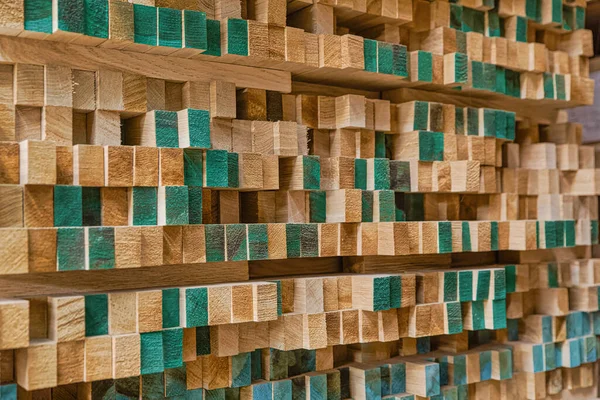 Stacked wood in the sawmill close up — Stock Photo, Image